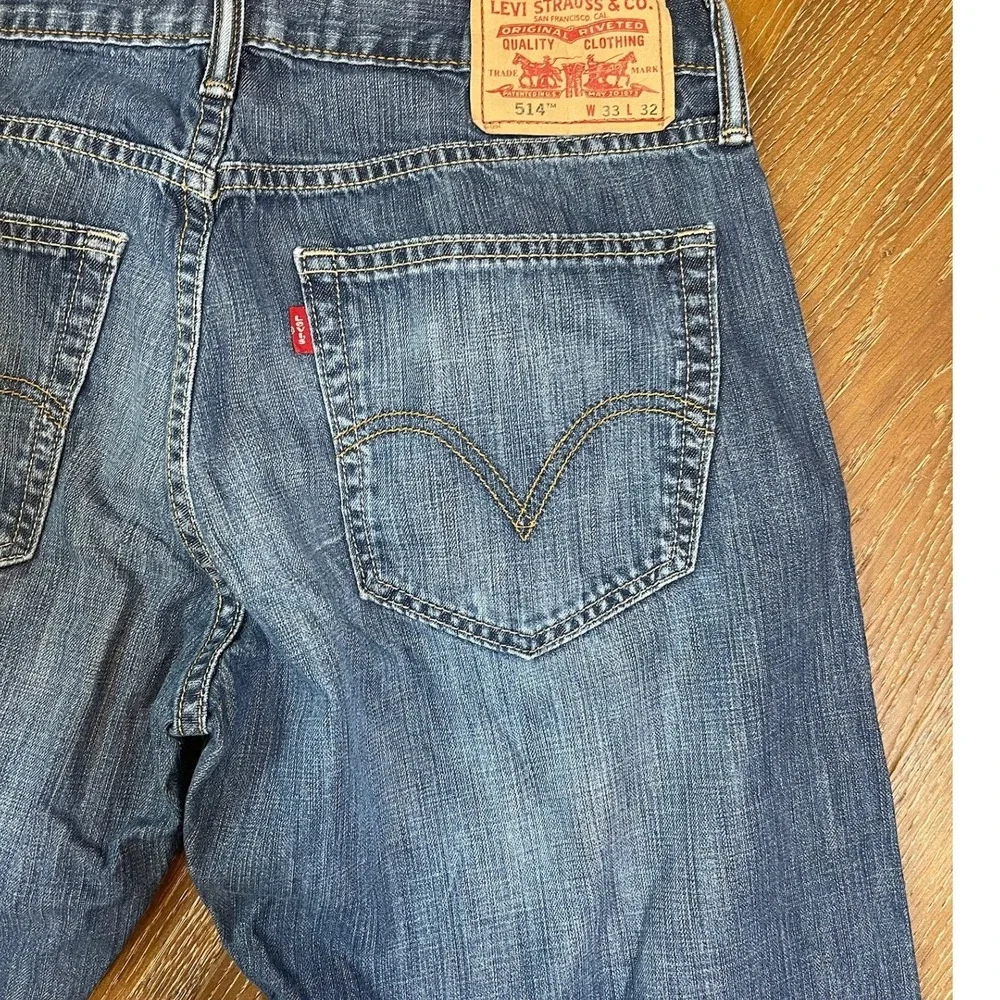 Levis 514‎ Slim Straight Jeans Mens 33x32 Blue Denim Medium Wash Cotton Pants